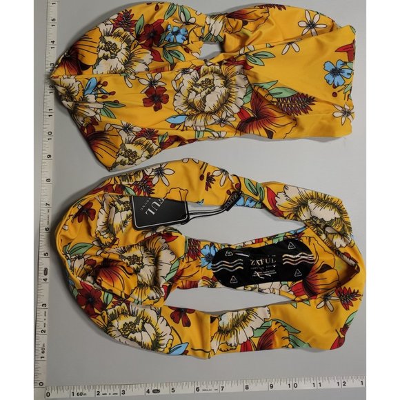NWT ZAFUL Medium Front Tie Bandeau Yellow Floral print bikini set - Picture 2 of 6